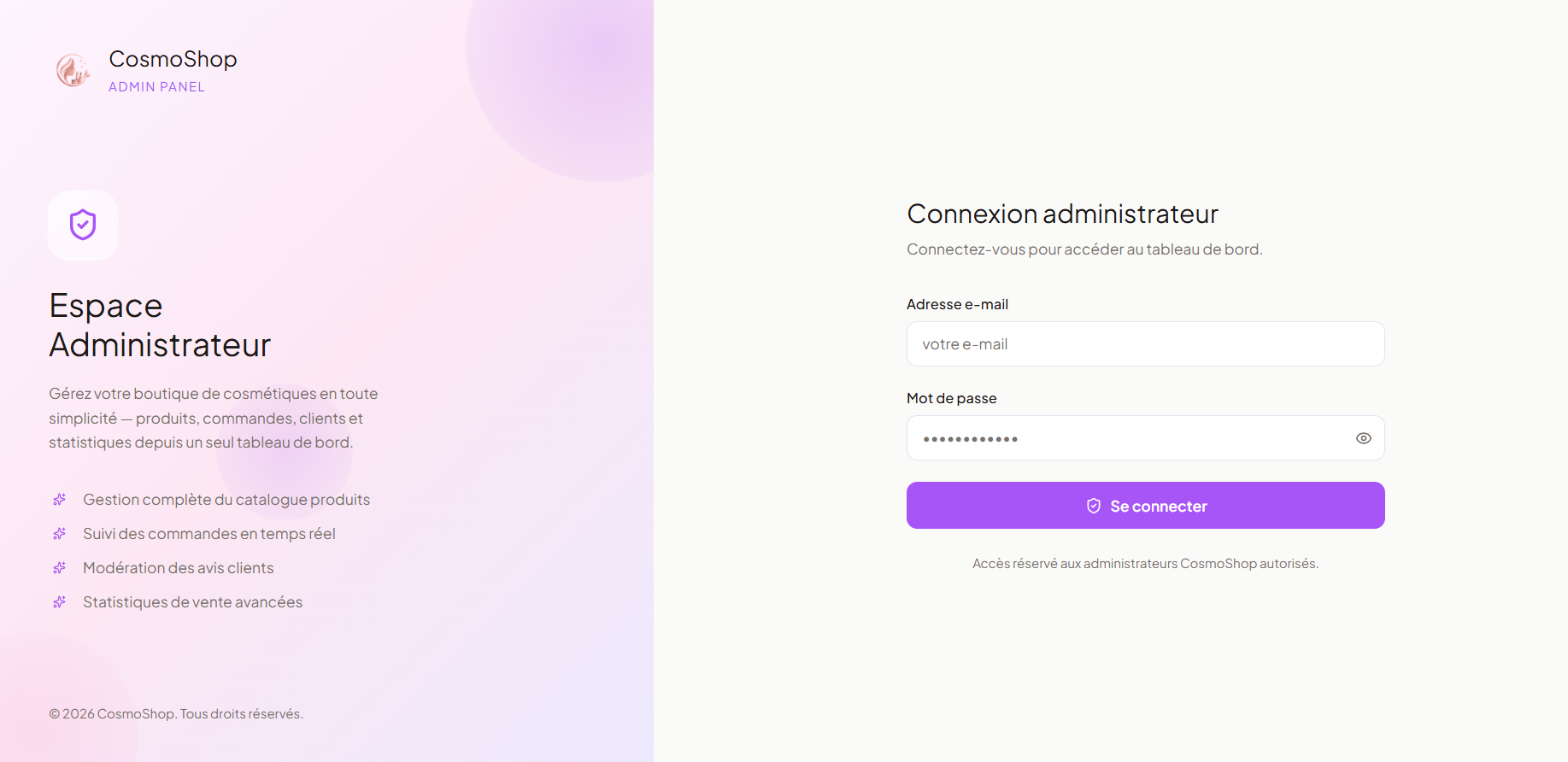 CosmoShop Admin preview